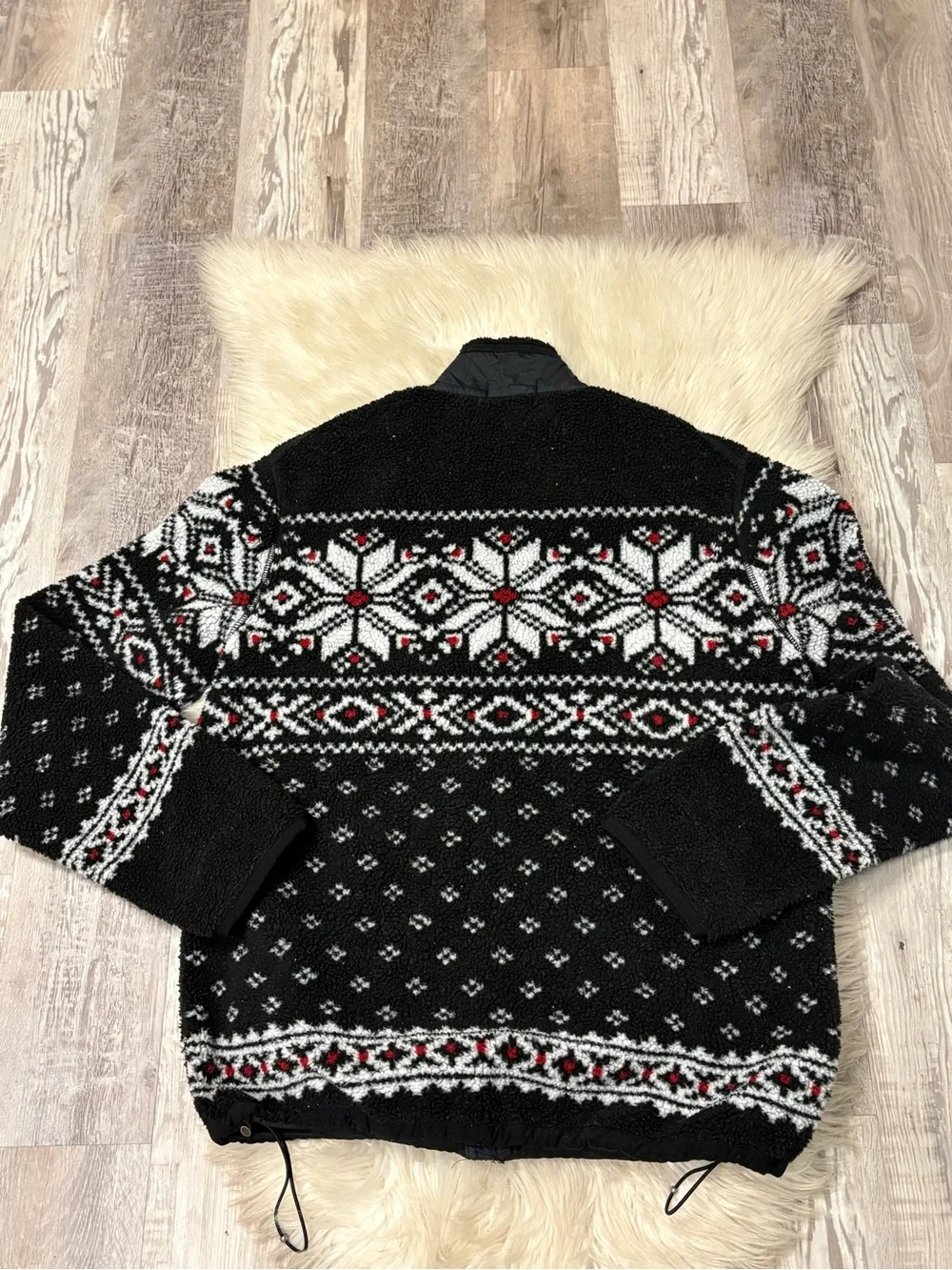 Vintage Polo by Ralph Lauren Black Fair Isle Zip-Up Sweater Jacket sz Large